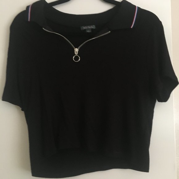 Wild Fable Half Zip Black Polo Crop Shirt - Picture 2 of 4